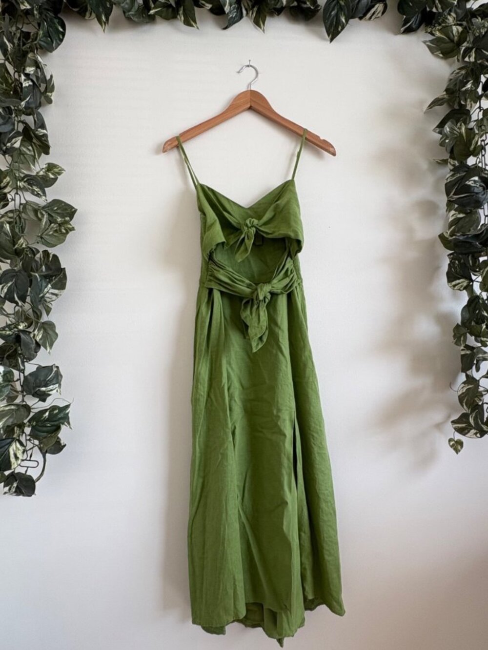 Hutch Sleeveless Tie Bodice Linen Blend Midi Dress Green NWT Women’s Size M
